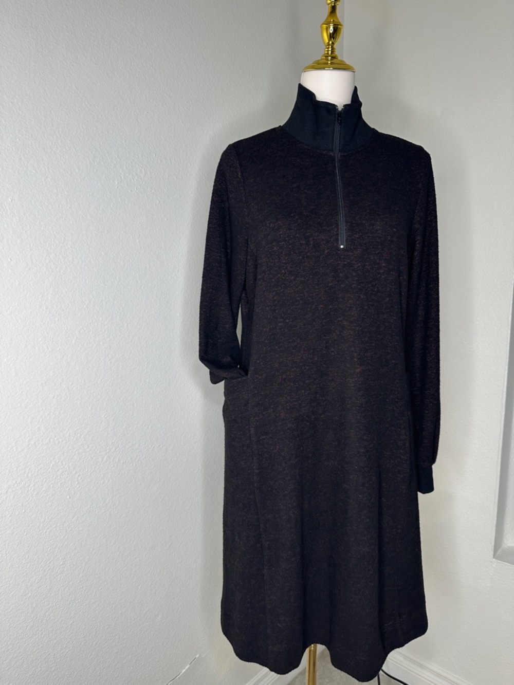 Cabi Long Sleeve Black Half-Zip Knit Dress